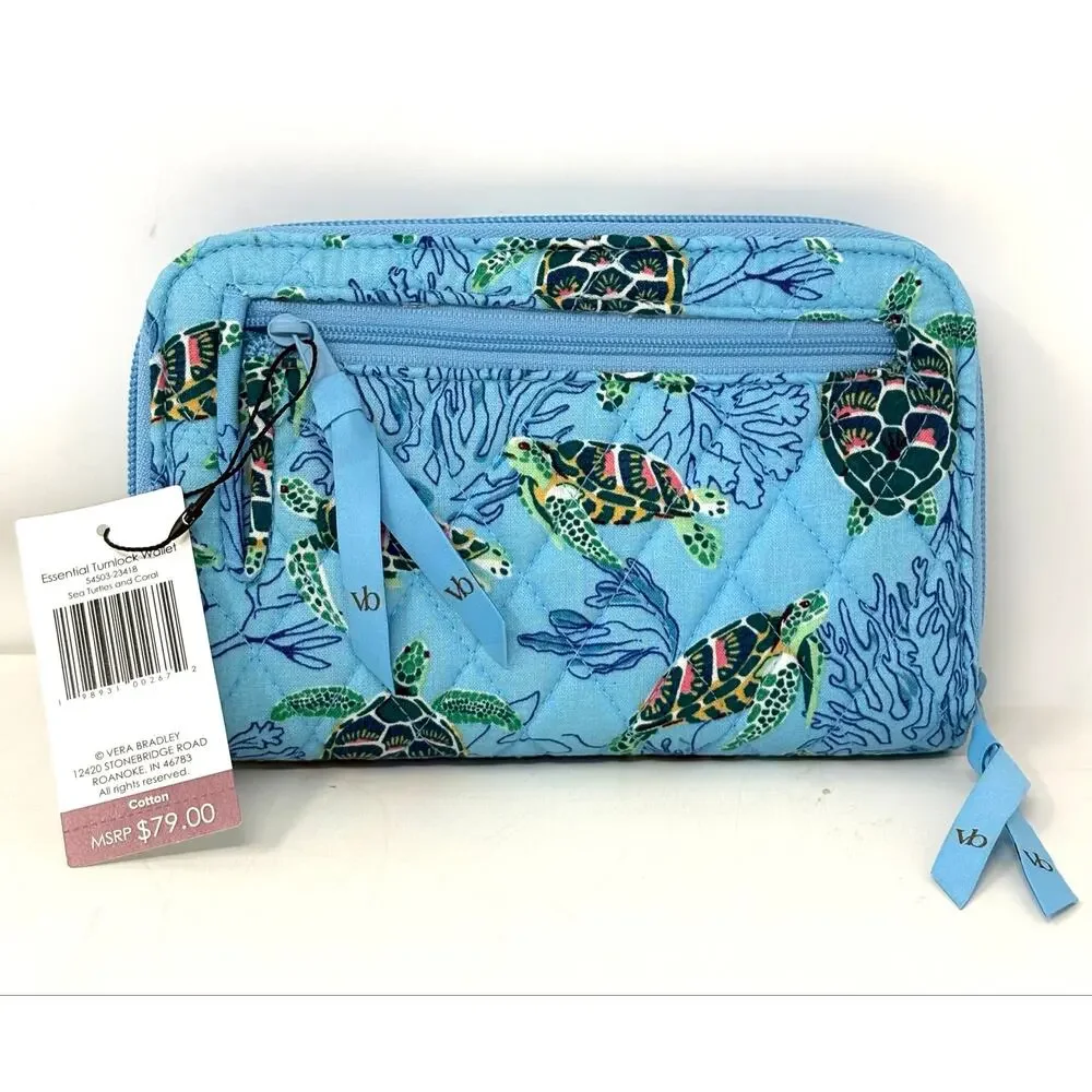 Vera Bradley Sea Turtles Coral Essential Turnlock Wallet Large NWT Ocean EXACT